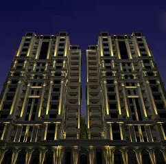 نمای شب برج مسکونی اوپال پارک تبریز